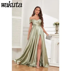 Wakuta Satin Bridesmaid Vestidos for Women Long A-Line Off The Shoulder Prom Robe with Side Slit Evening Dresses فساتين حفلات