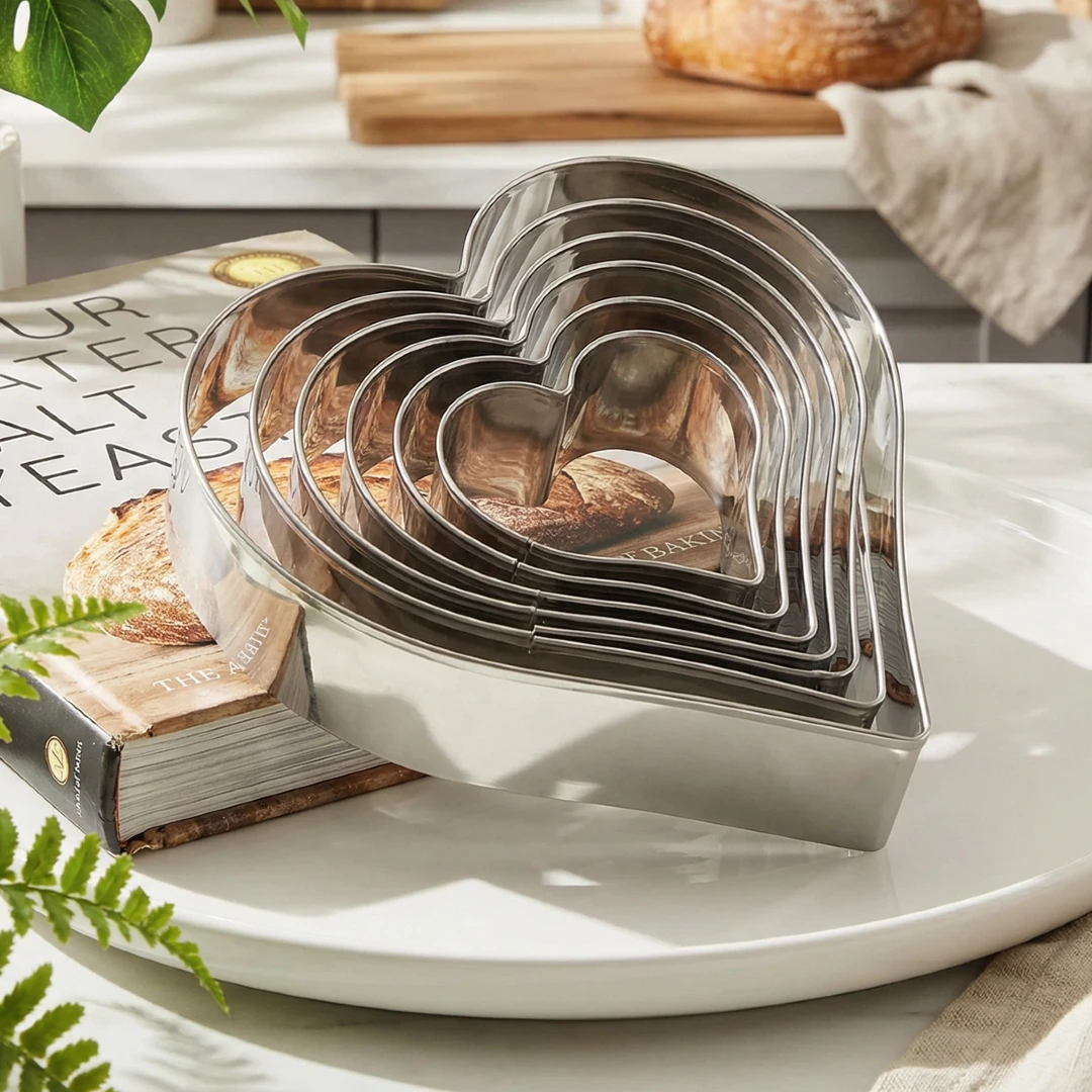 Stainless Steel Heart Cookie Cutters Set - 6 Pieces in Gratuated Size - Valentine's Day Biscuit Pastry Cutter