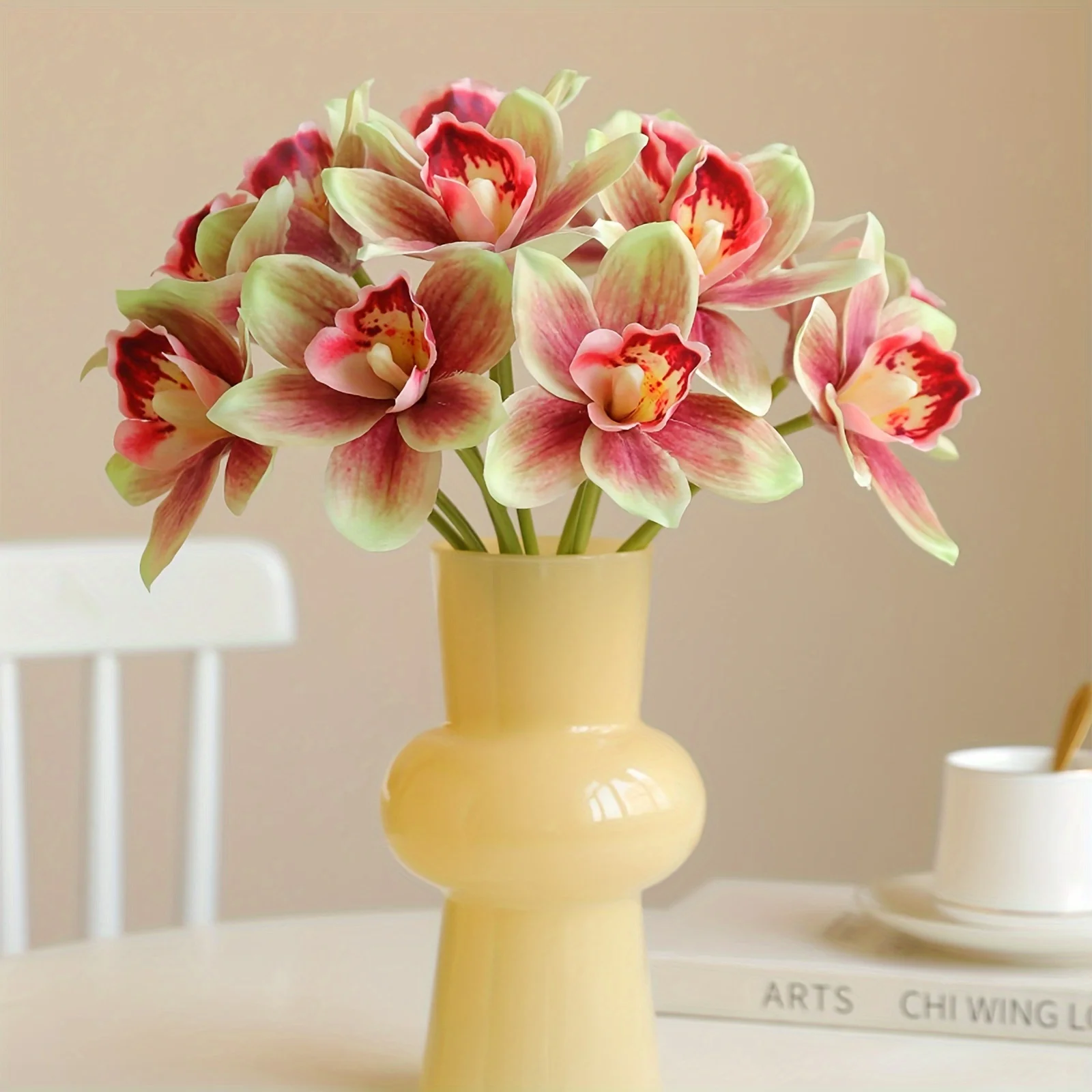 6 Stück elegante künstliche Orchideensträuße – realistische Cymbidiumblumen für Innen- und Außendekoration, perfekt für Hochzeiten – Detail 3