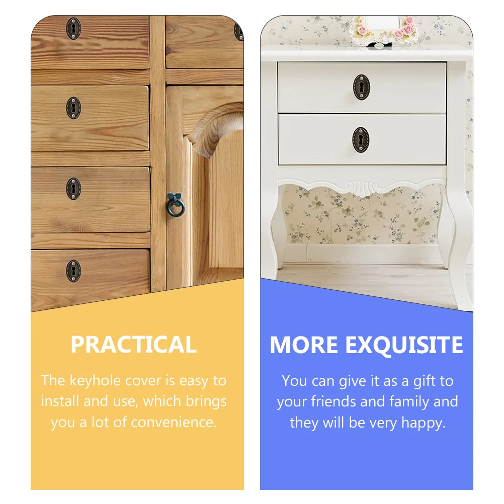 

30pcs Keyhole Cover Plate Zinc Alloy Brass Finish Escutcheon Oval Stamped Insert For Door Lock Furniture Hardware