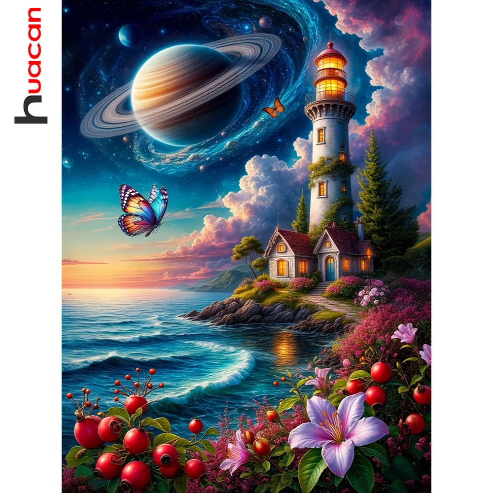 Huacan 5D DIY Diamantmalerei Landschaft Vollquadratisch Rund Stickerei Verkauf Turm Dekorative Gemälde