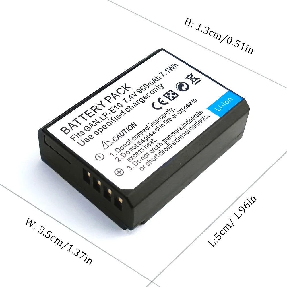 LP-E10 LPE10 E10 Battery for Canon EOS Rebel T3, T5, T6, T7, Kiss X50, X70, X80, X90, 1100D, 1200D, 1300D, 1500D Camera