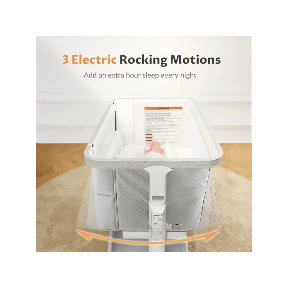 Rocking Bassinet for Baby Electric Bassinet Bedside Sleeper 3 Rocking Motion Baby Crib for Newborn Baby 5 Height Adjustable