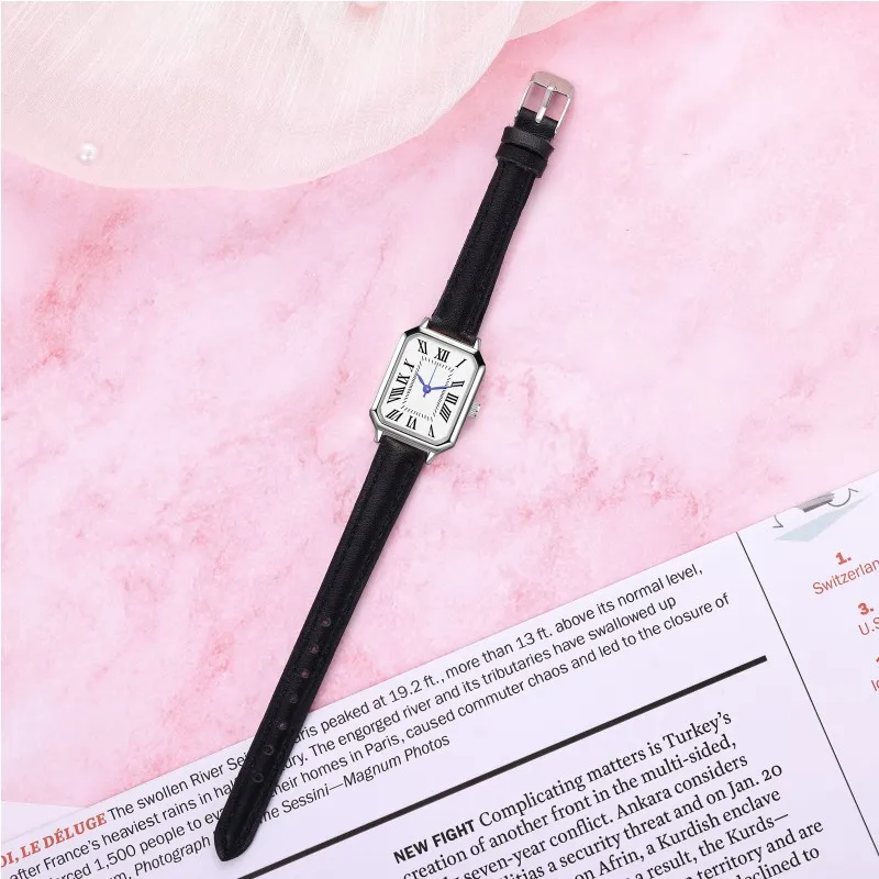 2024 New Foreign Trade Casual Fashion Fresh Art Silver Case Square Strap Roman Women\'s Quartz Watch in Stock