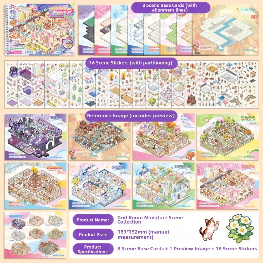 New 8 Themed Miniature Scene Stickers Die Cut Stress-Relief 3D Collage Stickers PET Fun Design Mini Scenary Sticker Hobbies