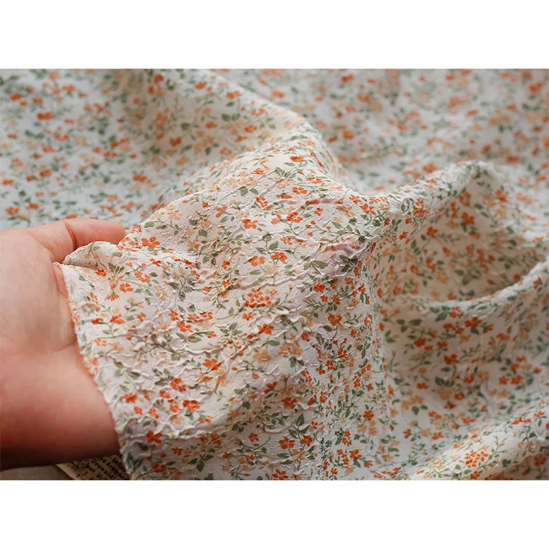 Tessuto in Chiffon stampato floreale stropicciato primavera estate tessuto floreale fresco 50cm x 140cm