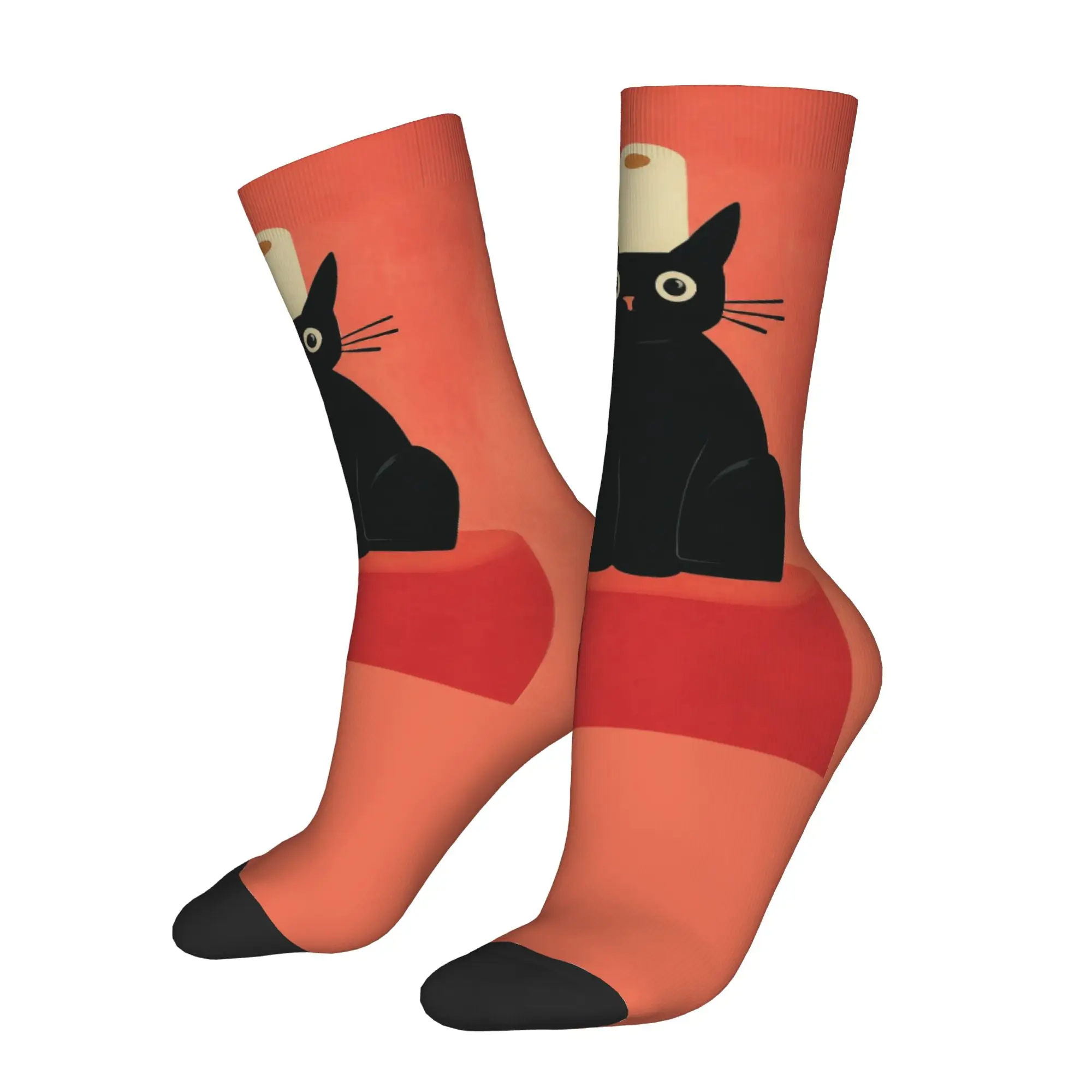 Custom Black Cat with Toilet Paper Men Women Crew Socks Unisex Fun  Spring Summer Autumn Winter Dress Socks view 3