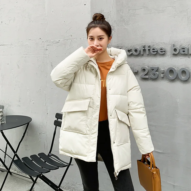 2024 Winter New Women Down Padded Jacket Winter Jacket Loose Thick Warm Cotton Coat Female Hooded Parkas Coat Long Women Outwear