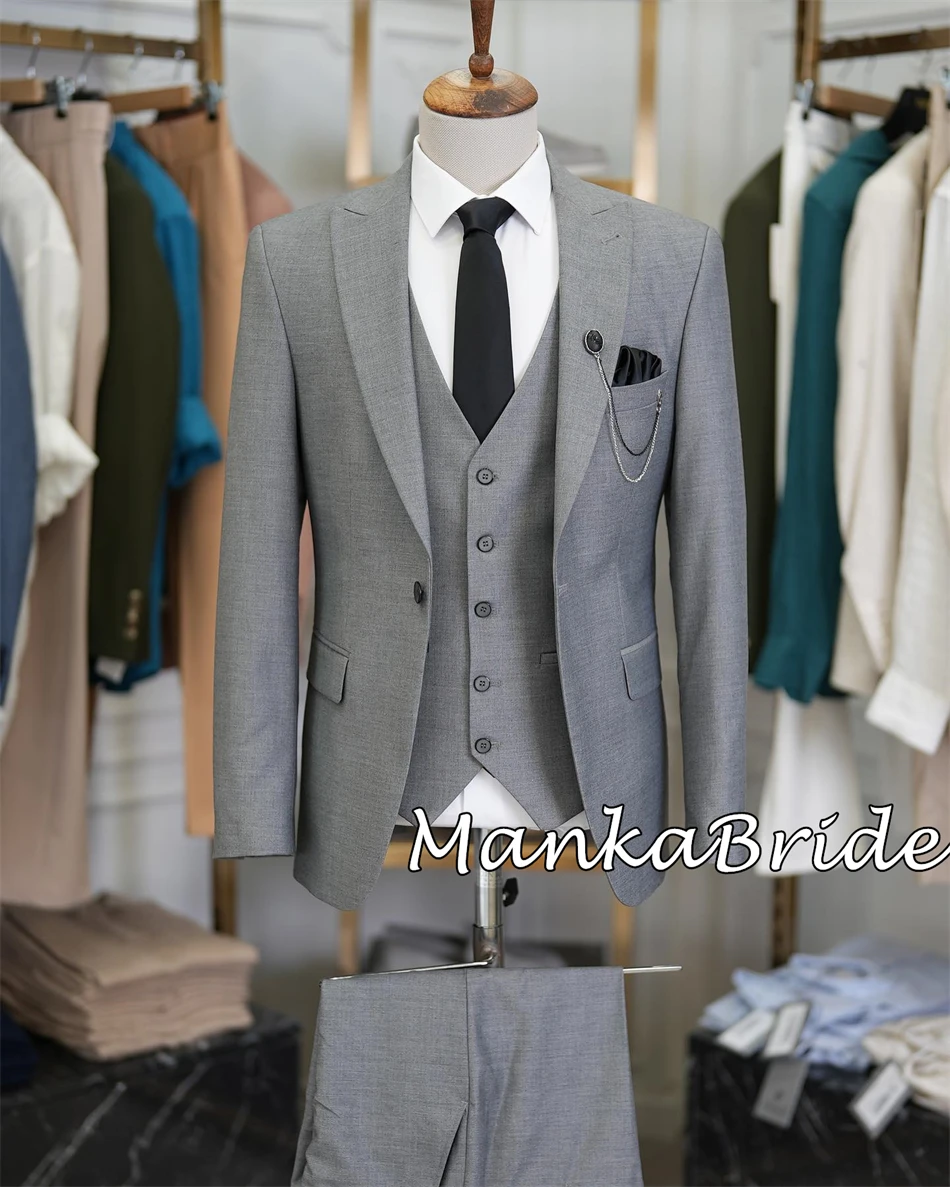 Traje de novio clásico negro para hombre, Blazer masculino, chaleco, pantalones, Formal, fiesta, negocios, oficina, conjunto de traje