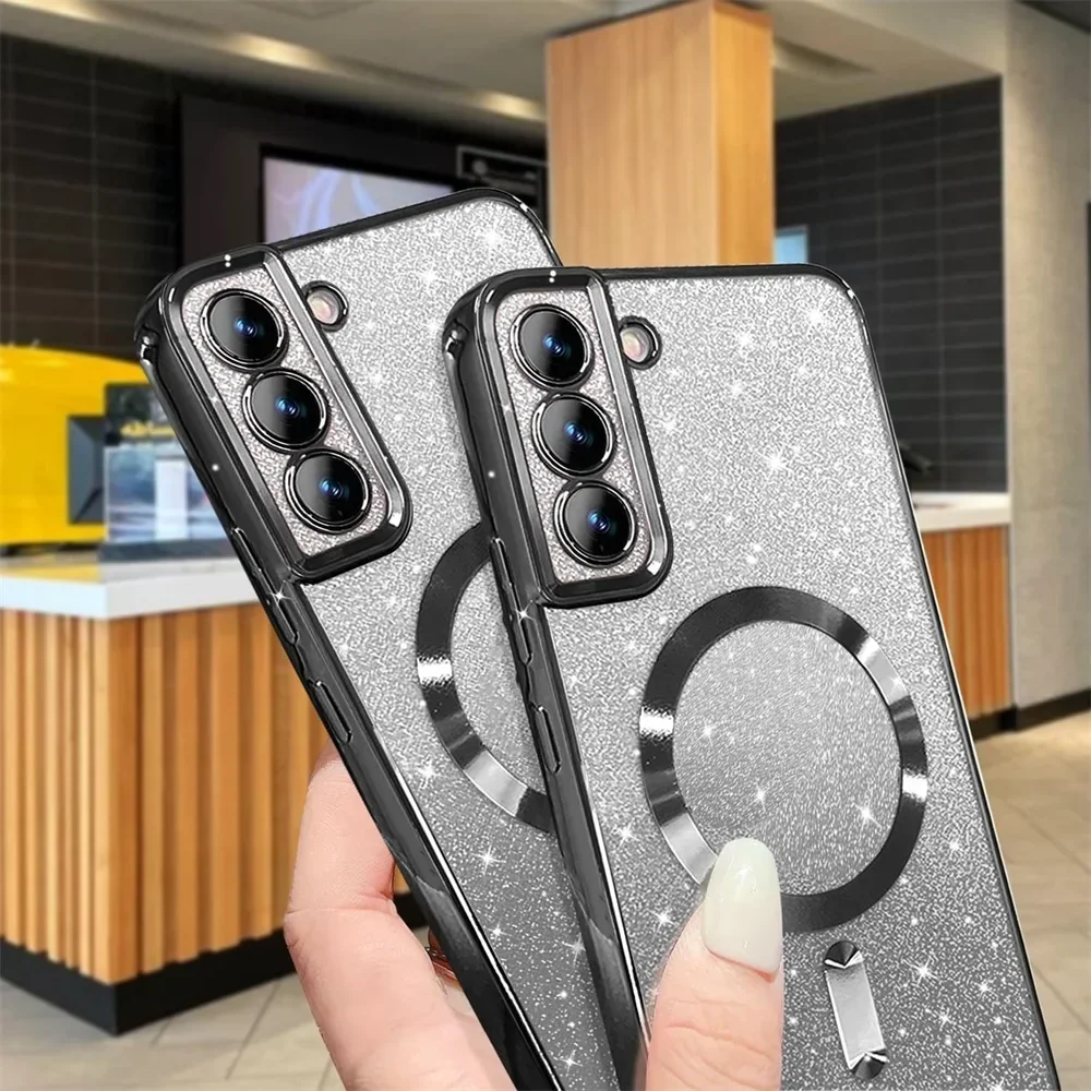 Glitzer-Magnet-Hülle für Samsung Galaxy S26 S24 Ultra S23 S22 S21 S25 Plus S20 FE A56 A55 A36 A17 – Glänzende, kabellose Schutzhülle mit Galvanisierung – Detail 6