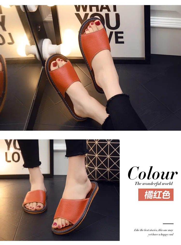 Genuine Leather Slippers First Layer Cowhide Summer Indoor Non‑Slip Home Sandals for Men Women