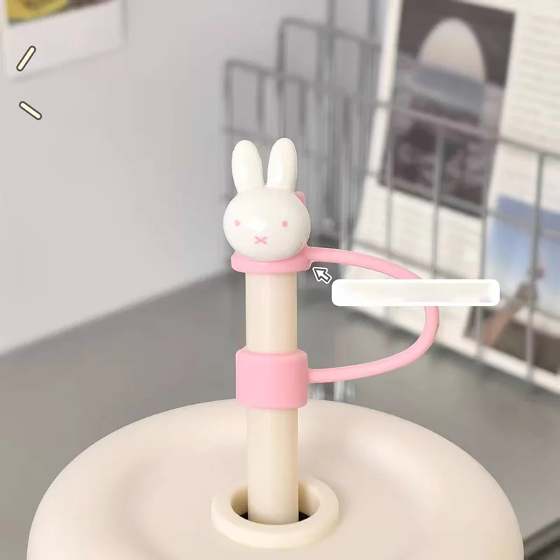 Kawaii الكرتون ميفي أرنب لطيف غطاء من القش الغبار برهان 10 مللي متر الحجم العالمي غطاء للحماية الكرتون ديكور ملحق الفتيات #3