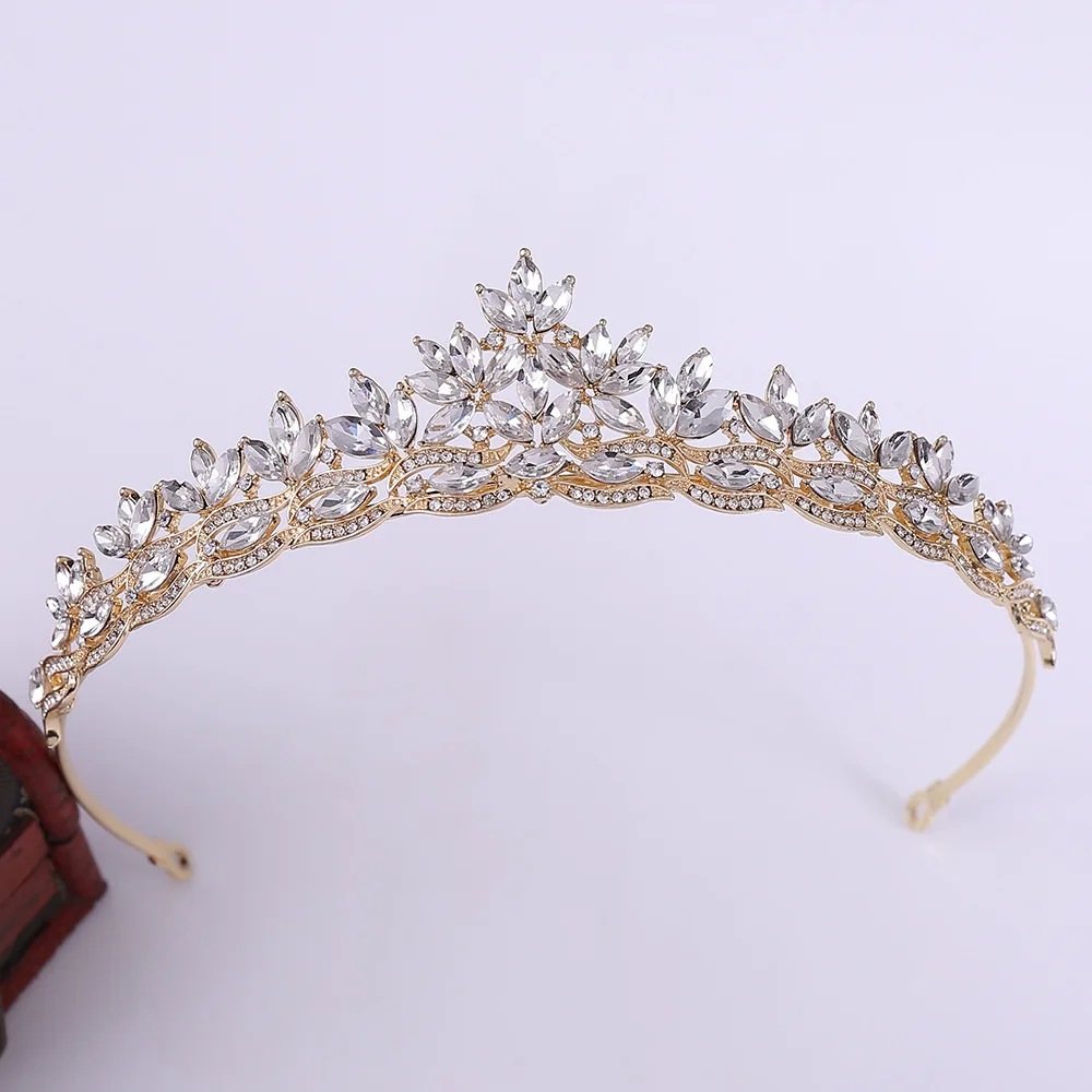 1pc bridal headdress diamond encrusted holiday runway crown wedding birthday leaves crystal crown hair bands hair accessories image 5
