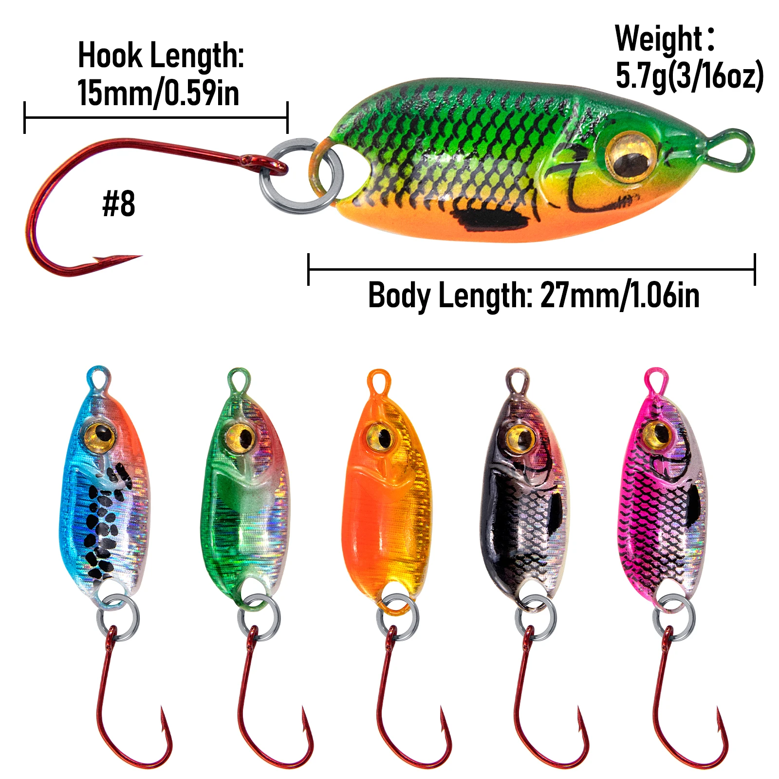 6pcs Micro Spoon Lure Trout Baits Single Hook Spinnerbait 5.7g for Crappie Panfish Perch Fishing Lure