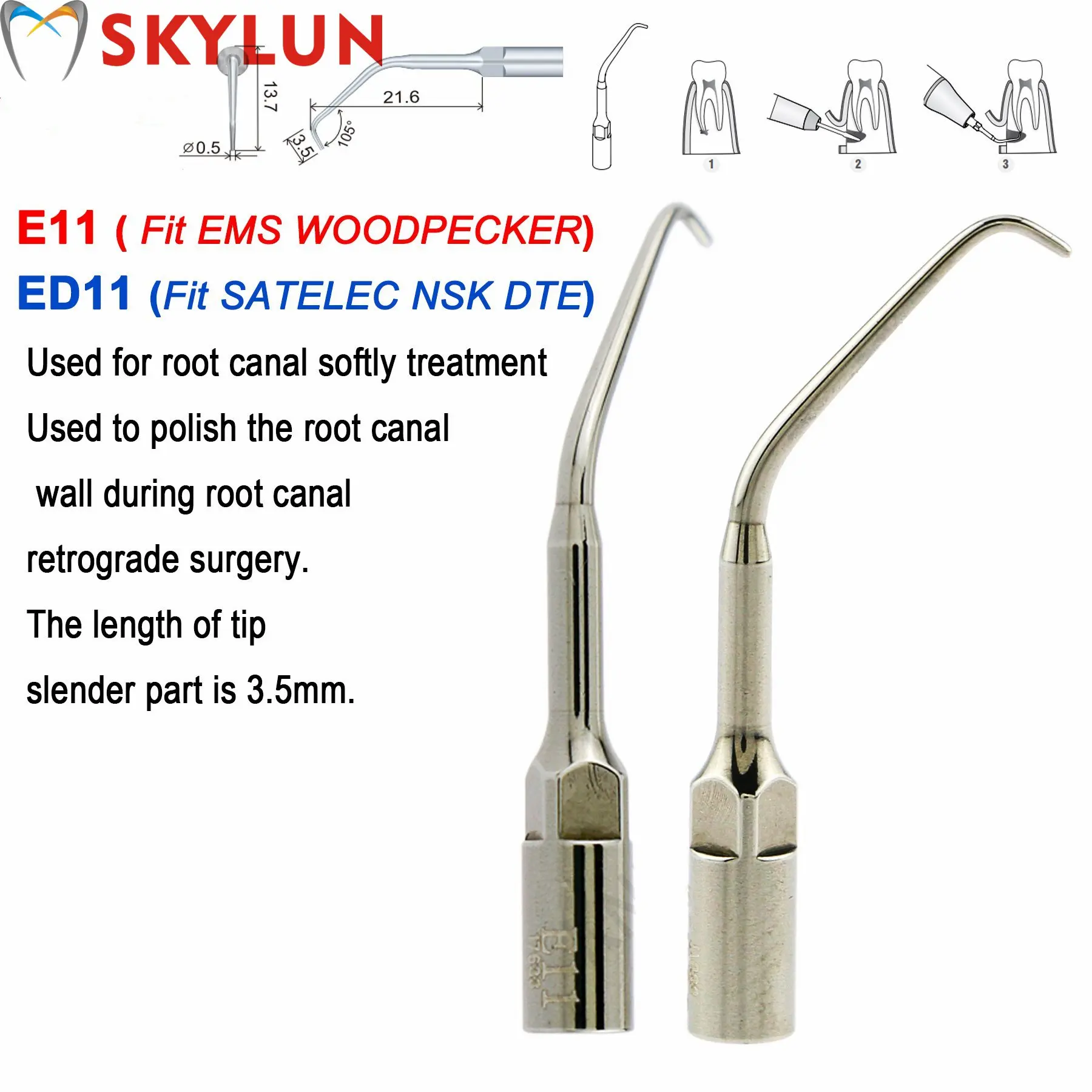 5Pcs Dental Ultrasonic Scaler Scaling Endo Tips E11 E11D Fit EMS UDS Ultrasonic Perio Scaler Handpiece