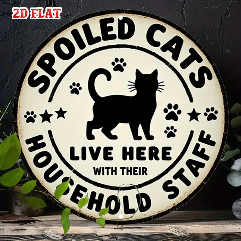 2D Flat, 1pc Humorous Cat-Themed Round Aluminum Sign - 