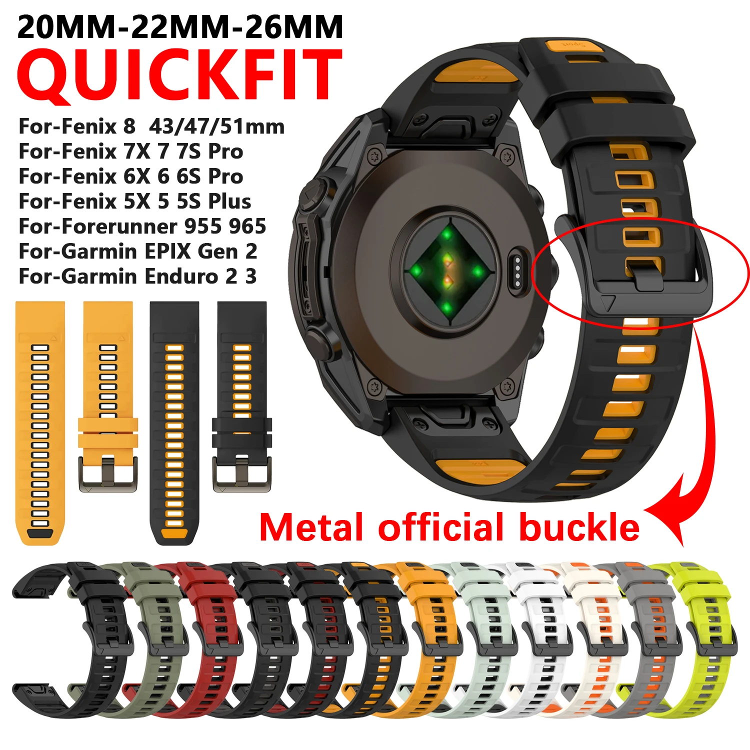 

QuickFit 26mm 22mm 20mm Watch Strap For Garmin Fenix 7X 7 Pro Silicone Watchband Fenix 8 E 47MM 6X 6 Pro 5X 5 Epix Gen2 Bracelet