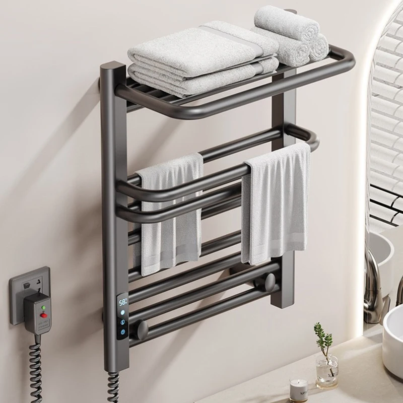 OXG Wall Mounted Electric Towel Rack Heated Towel Radiator Built-in Timer Bathroom Towel Dryer Bathroom Accessories White/Grey