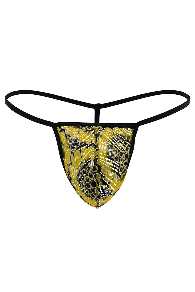 Męskie erotyczne stringi z tyłu geje seksowna niska talia U wypukła etui stringi Homme siatkowy haft oddychające otwarte pośladki kalesony