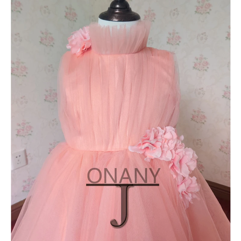 Jonany bonito vestido da menina de flor sem mangas gola 3d flor arco princesa festa primeira comunhão cerimônia roupas de florista