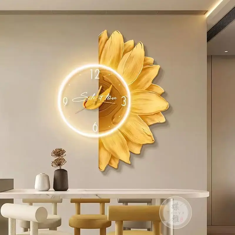 New Cream Style Restaurant Decoration Painting Nordic Sunflower Dining Room Clock Hanging Painting