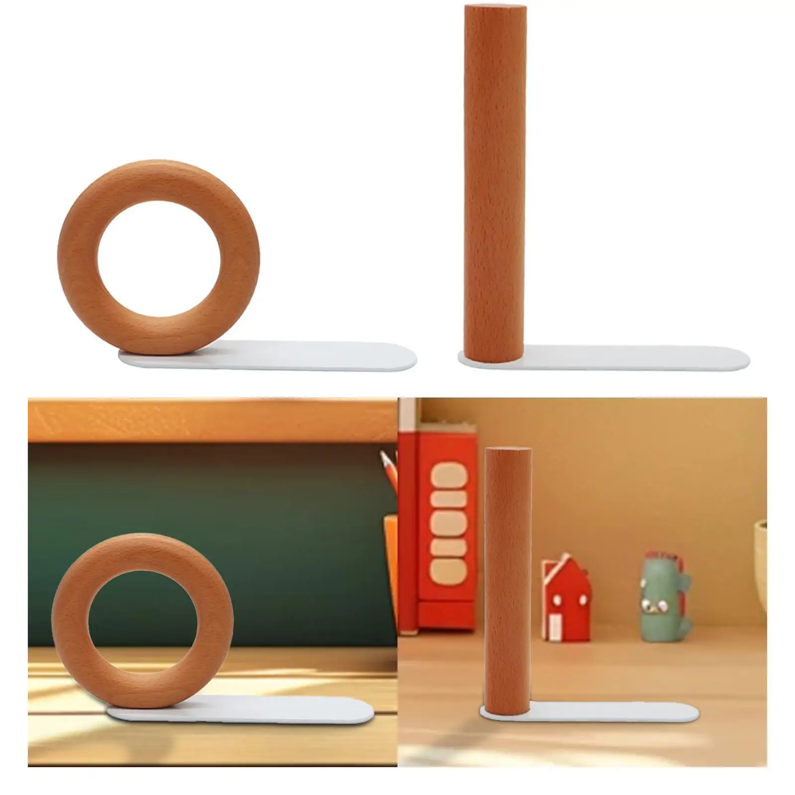 Wood Book End Decoration Geometric Decorative Bookend Desktop Ornament Book Support for Shelves Bedroom Library Office Desktop