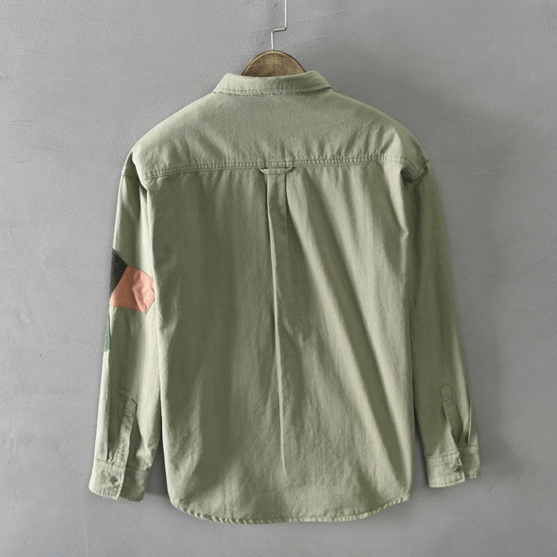 Thickness Patchwork New Stylish French Quality Cotton Shirt Men Brand Trend Comfortable Long Sleeved Top Clothes Chemise Homme