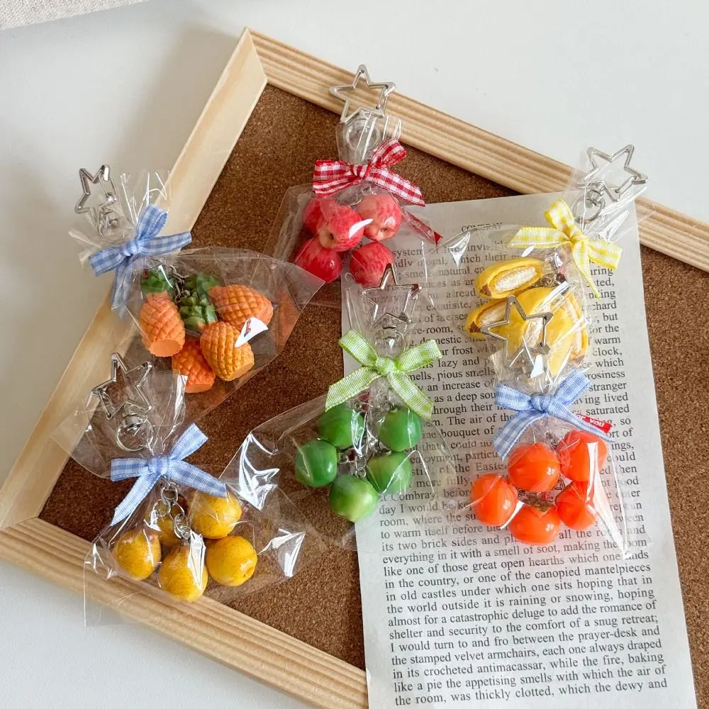 3D Molded Design Fruit Pendant Keychain Vivid Shape Lightweight Material Mini Fruit Keychain Delicate Shape Details Compact Size