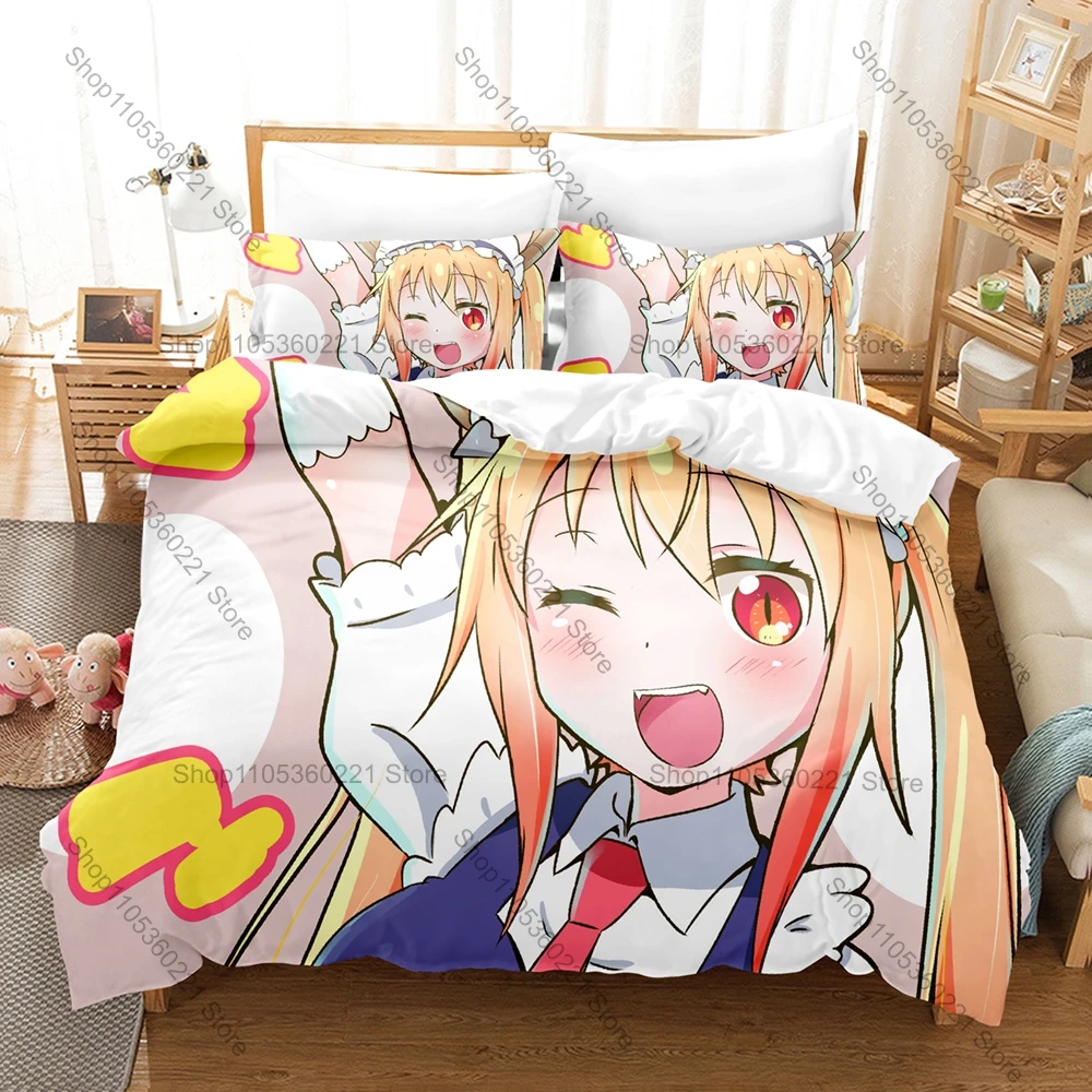Popular Miss Kobayashi's Dragon Maid Graphic Bedding Set Duvet Cover With 2 Pillowcases Teen Room Decor