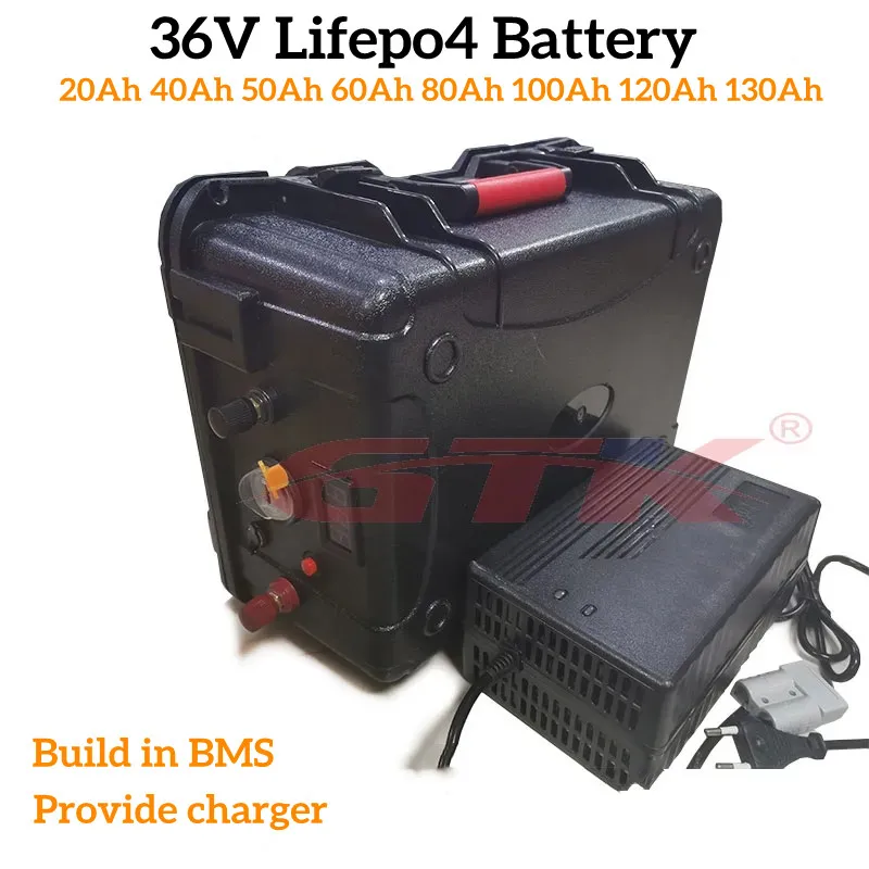 GTK 36V 20Ah 40Ah 50Ah 60Ah 80Ah 100Ah 120Ah 130Ah LiFepo4 lithium battery pack with BMS Deep Cycle for 3000w Solar Power System