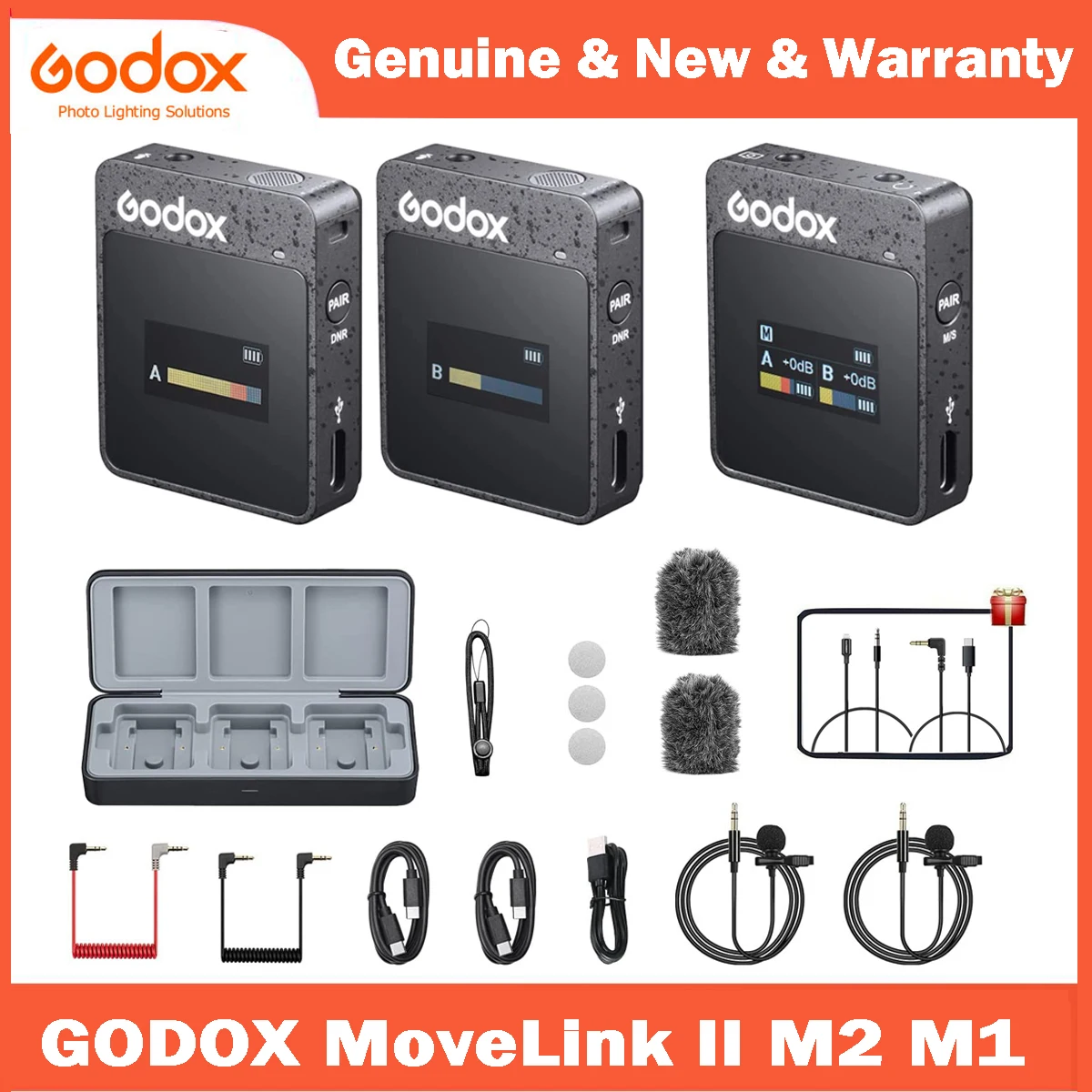 Godox MoveLink II M2 2.4G Wireless Microphone System Lavalier Mic for Phone Camera TikTok YouTube vs Rode GO II SYNCO G2A2 PRO