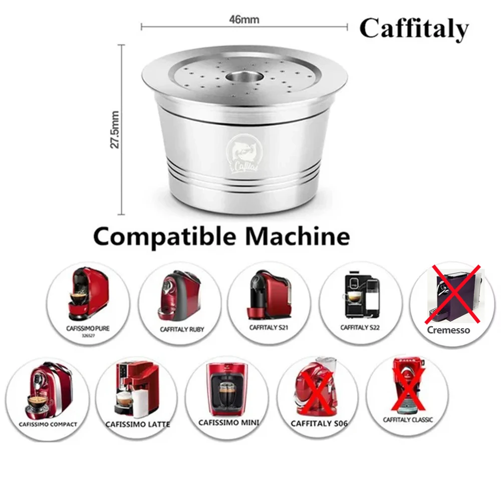iCafilas Coffee pod For Caffitaly Tchibo Cafissimo Reusable Stainless Steel Coffee Capsule Pod Tamper Spoon