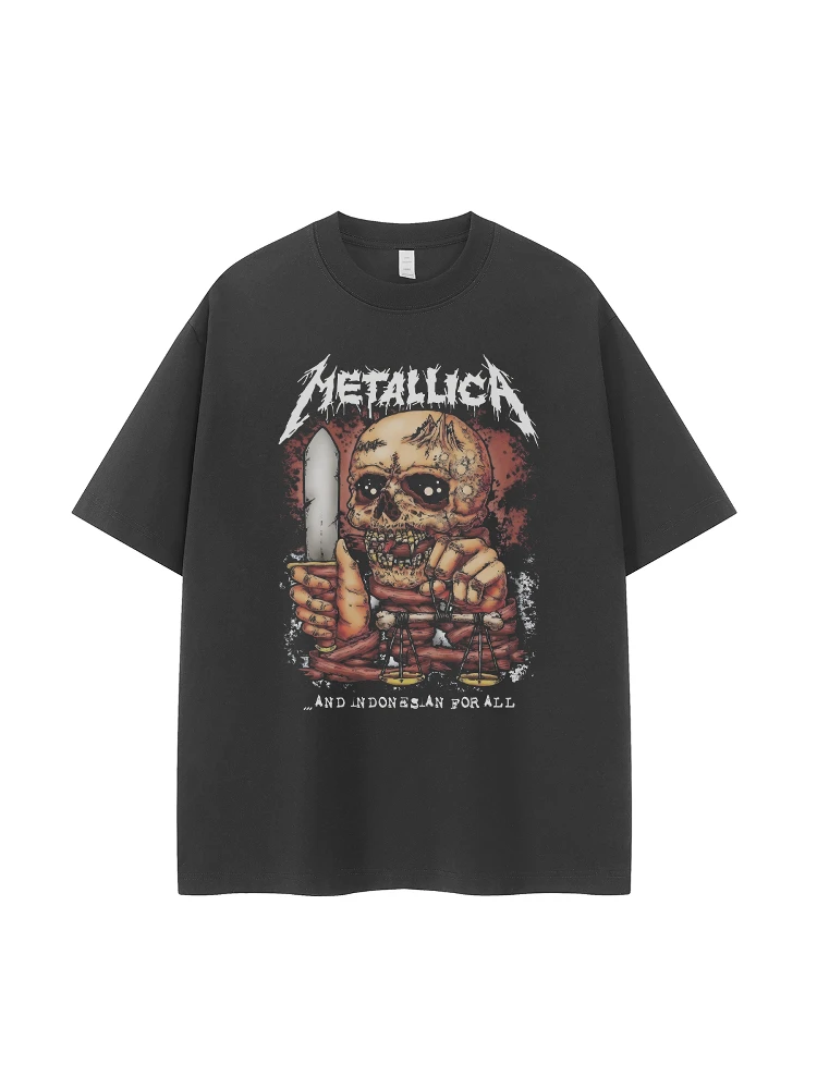 Dark American Style Metal Band Skull Head Retro Design Streetwear Rock Short Sleeve T-Shirt Breathable Cotton Casual Fashion