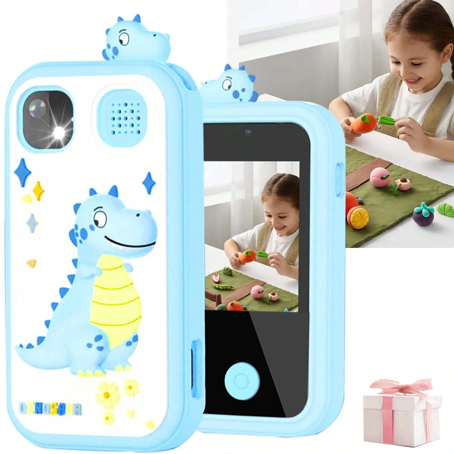 Fonctionnement sur écran tactile pour téléphone pour enfants, caméra 48MP, prend en charge l'enregistrement vidéo HD 1080P équipé d'une carte mémoire de 64 Go et une lecture de carte