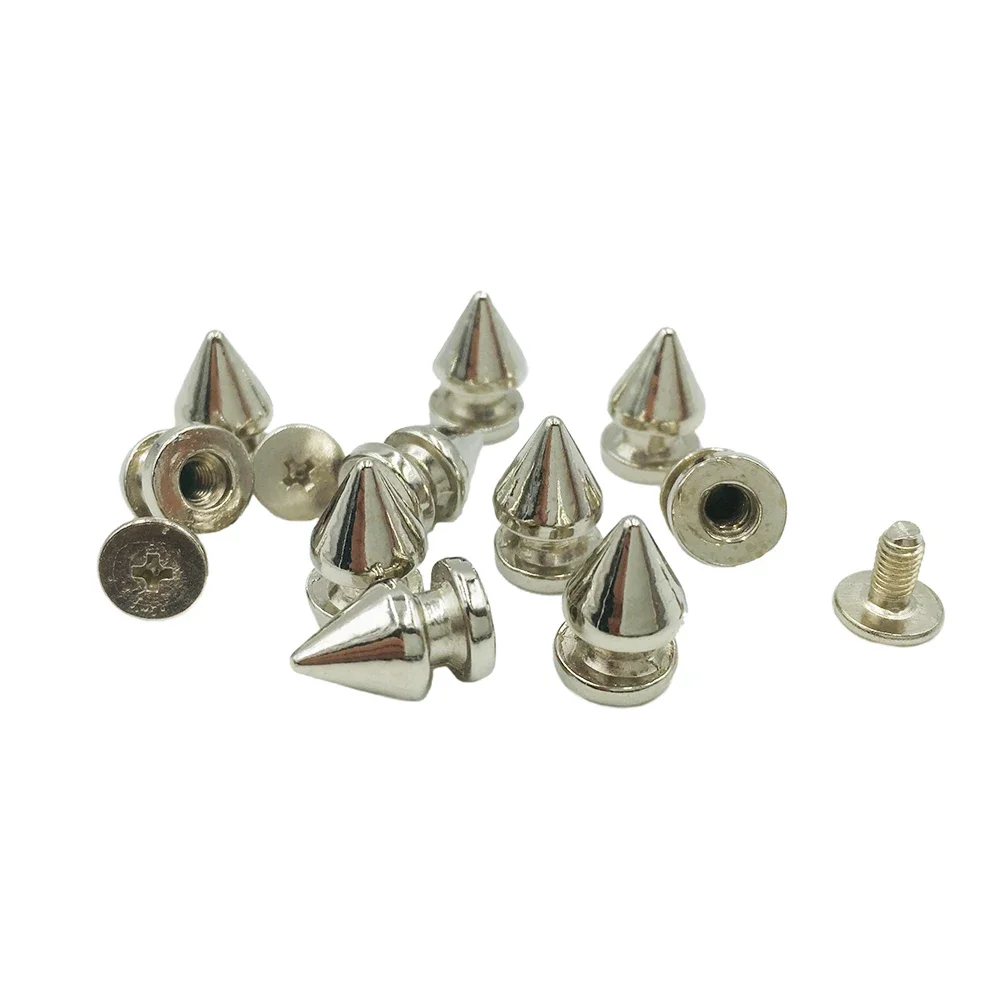 100sets 8*12mm Silver Cone Spots Metal Studs Leathercraft Rivets Punk Spike Bullet Spikes Rivets for Leather Collar