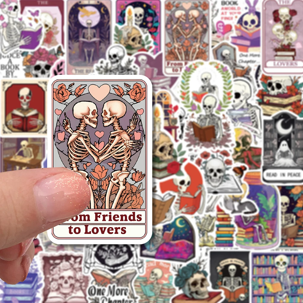 

10/30/50pcs Gothic Skeleton Reading Book Stickers Funny Cartoon Decals DIY Scrapbook Phone Laptop Skull Graffiti Sticker Packing