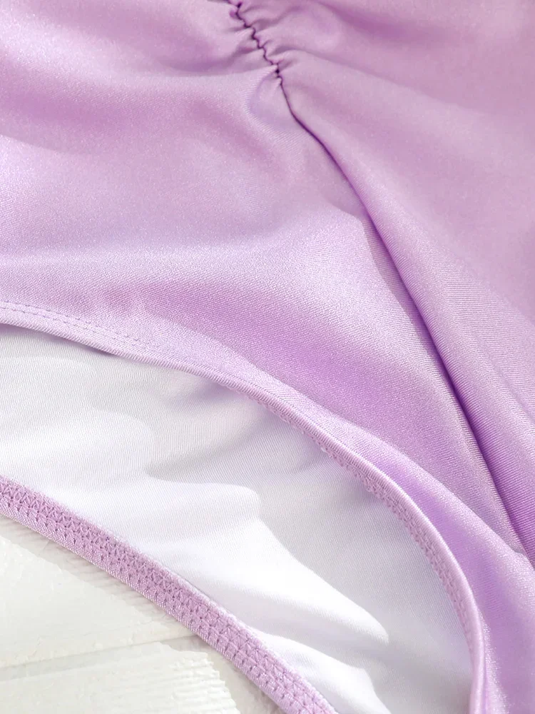 ZRTAK Solid Swimwear Women One Piece Swimsuit Female Summer Holiday One Piece Suit Violet Monokini Solid Bathing Suit Bandage