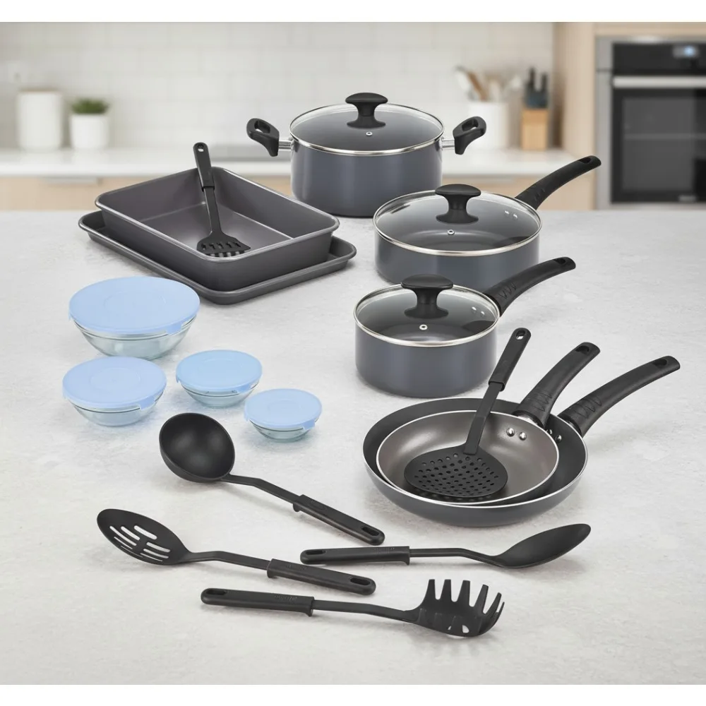 

21-Piece Nonstick Cookware Set with Glass Lids, PFOA-Free & Scratch Resistant - Perfect for Home Chefs & Gift Giving