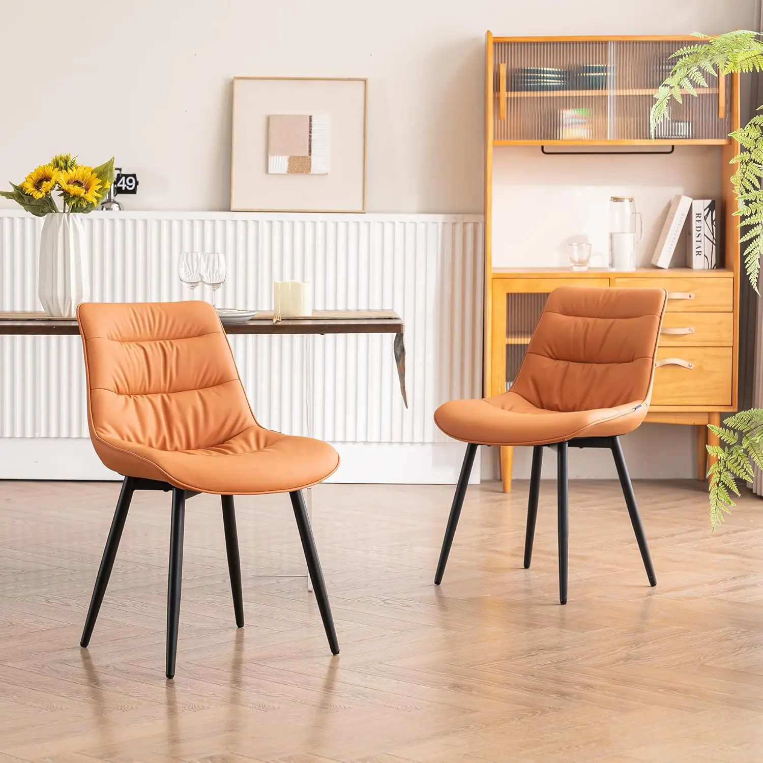 Dining Chairs Set Of 2 Upholstered Dining Room Chairs Mid Modern Faux Leather Dinner Chairs For Kitchen With Metal Legs,