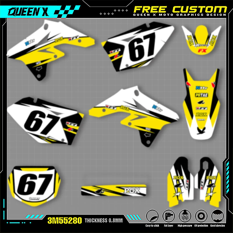 

QUEEN X MOTO индивидуальная команда мотоциклетная графика фоновая наклейка комплект наклеек для SUZUKI RMZ 250 2007 2008 2009 003