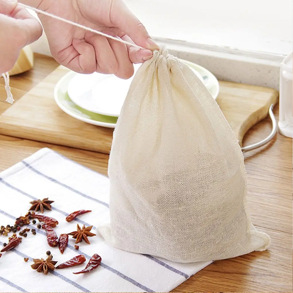 Cotton Cloth Bag Reusable Locking Spice Strainer Mesh Filter Chinese Medicine Herbal Ball Cooking Tools Colander Soup Tea Bag