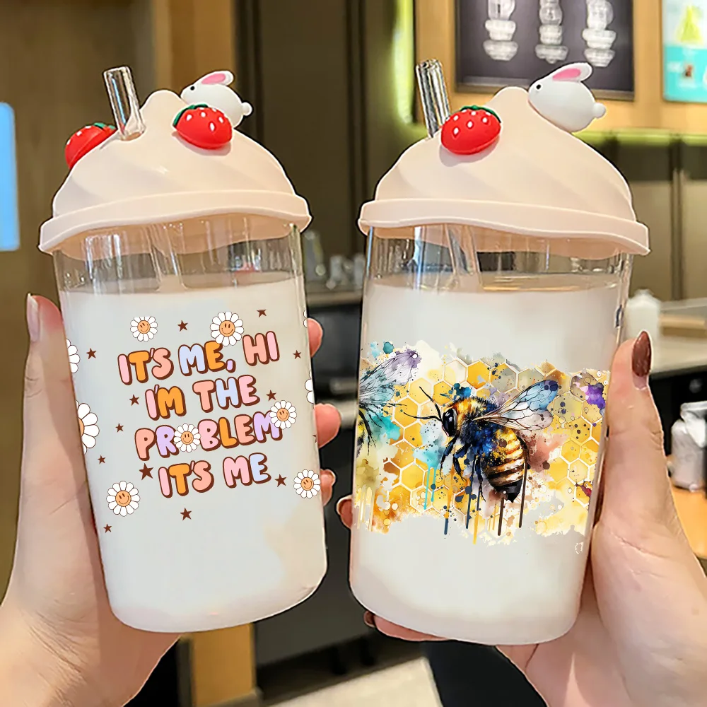 Cartoon easy to peel off waterproof DIY sticker 3D transfer uvdtf crystal sticker 16 oz uvdtf cup cover suitable for  glasses