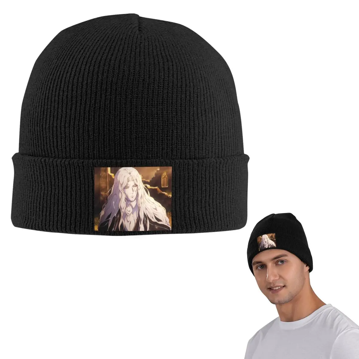 Alucard Castlevania Nocturne Warm Knitted Cap Hip Hop Bonnet Hat Autumn Winter Outdoor Beanies Hats for Unisex Adult