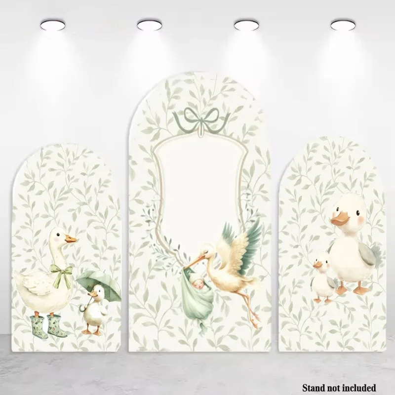 Goose Photo Backdrop Arch Covers Cute Duck Baby Shower Decor Birthday Party Background Green Leave Photozone