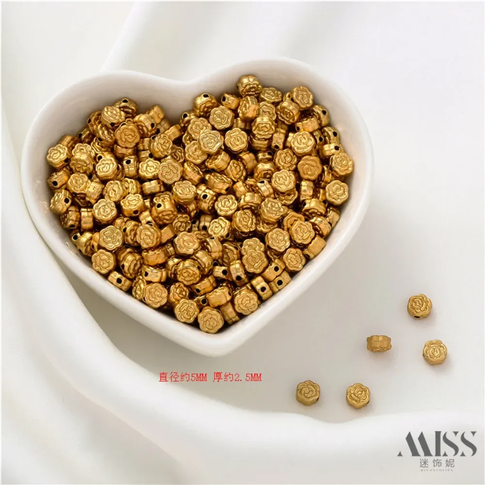 Matte Gold Color Lantern Beads Retro Pattern Bucket Beads Sunflower Beads DIY Handmade String Bracelet Accessories