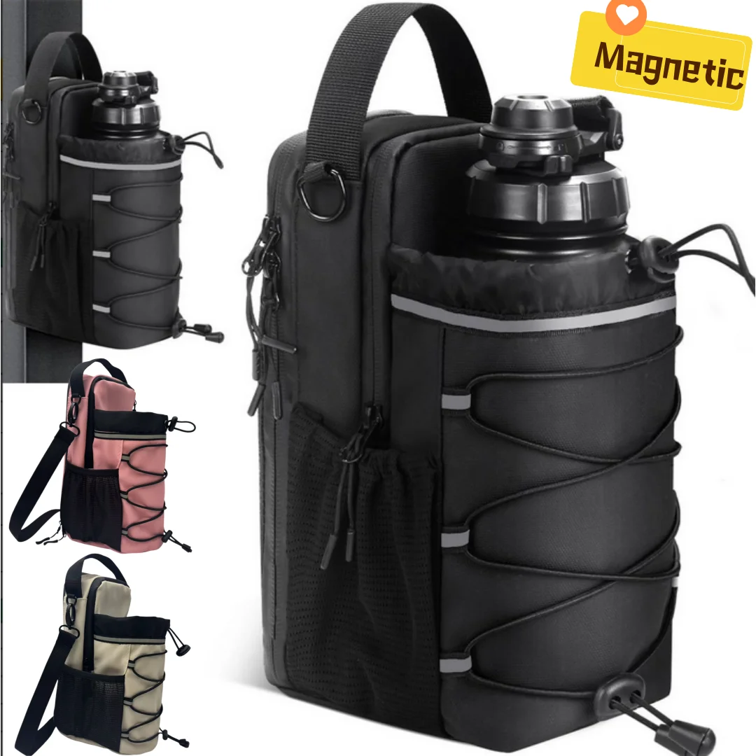 Reflective Strip Version Large Capacity Magnetic Hydration Carrier Pouch with Phone Pocket for Gym, Cycling & Outdoor Sports