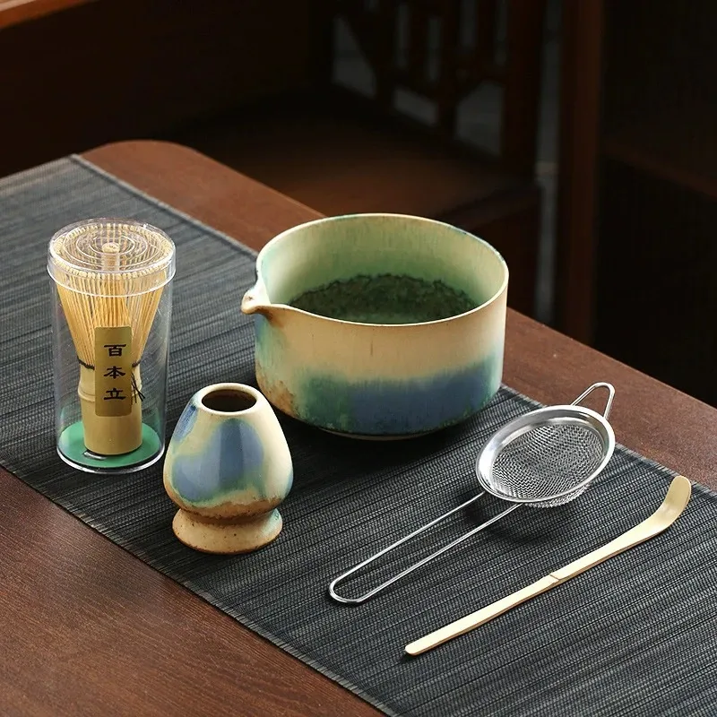 5PCS Japanese Matcha Set with Ceramic Bowl Bamboo Matcha Whisk Teaspoon Tea Sets Tea Lovers Gifts Tea-making Tools Accessories