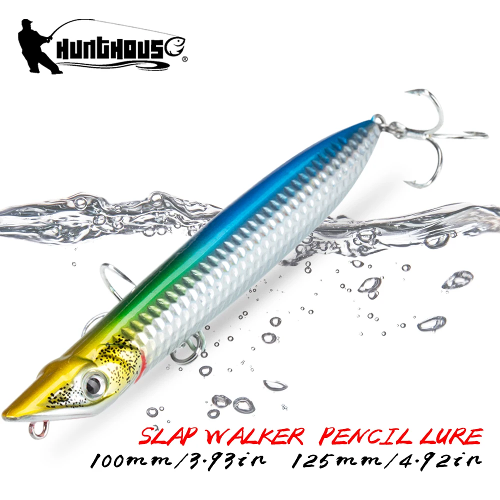 

Hunthouse Floating Topwater Pencil Fishing Lure Surface Popper 100mm/125mm Walk The Dog Hard Bait WTD Saltwater Bass Fish Tackle