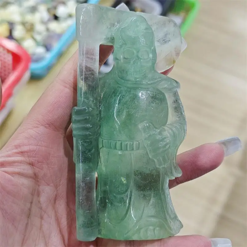 Natural Green Fluorite Death Carving Crystal Love Healing Fengshui Gemstones HomeDecoration Holiday Gift 1PCS