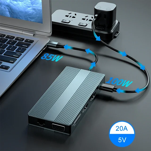 12 In 1 Usb Porno Hub HDMI1.4 Type c VGA Active Powered 4K 2 Usb3.0 SD TF 3.5mm Audio Docking Station Dual Monitor